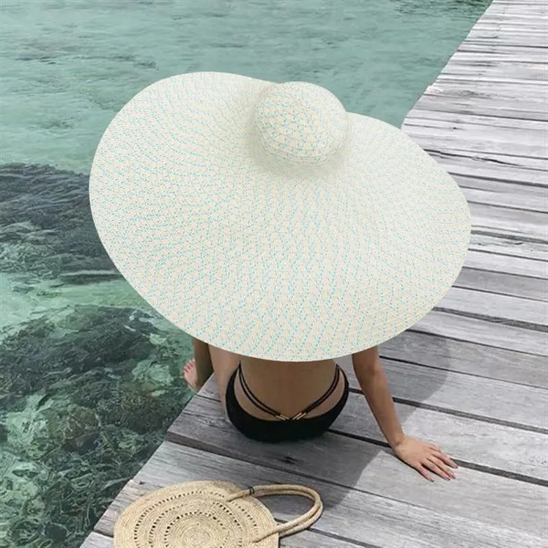 Wide Brim Hats 70cm Diameter Large Straw Hat Women Beach Big Ladies Summer  2023 UV Protection Foldable Sun Shade Cap SunhatWide Davi22