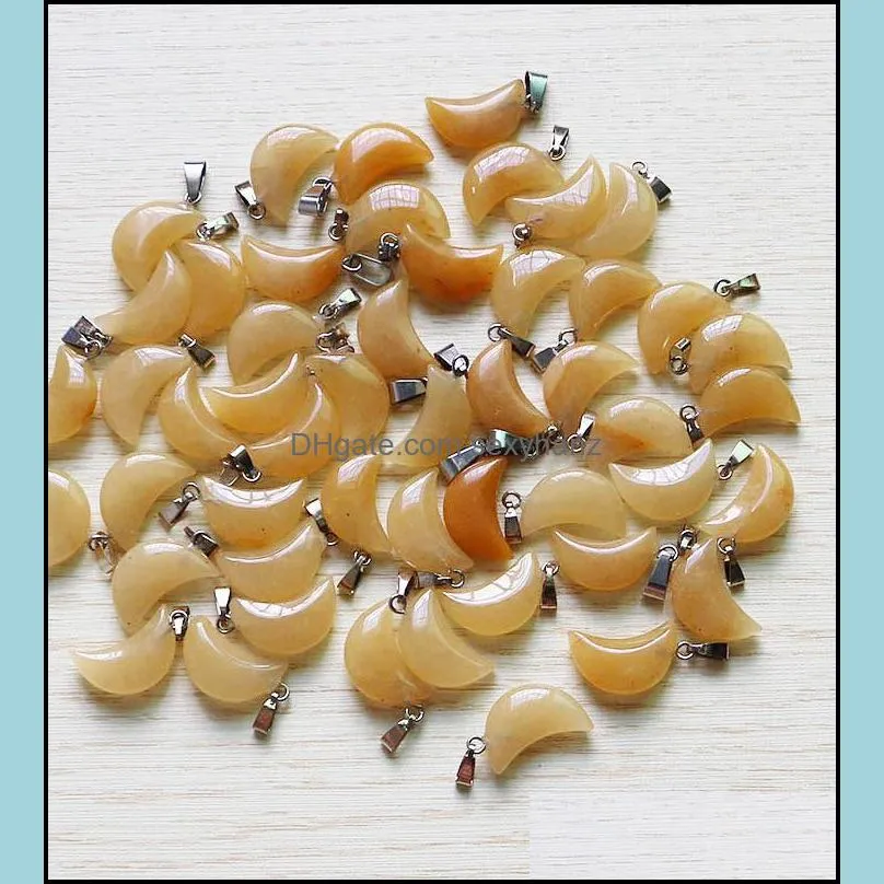 wholesale 50pcs/lot fashion yellow jades moon shape beads pendants diy jewelry natural stone making for women