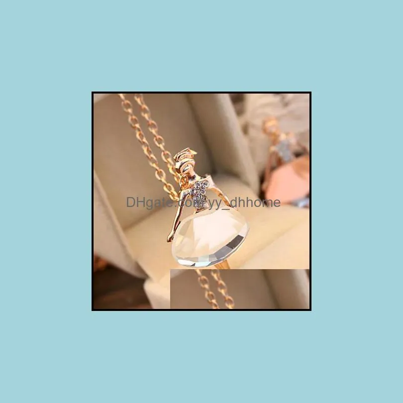 statement necklaces sweet charming full of crystal necklaces ballet girl pendants long sweater chain necklace yydhhome