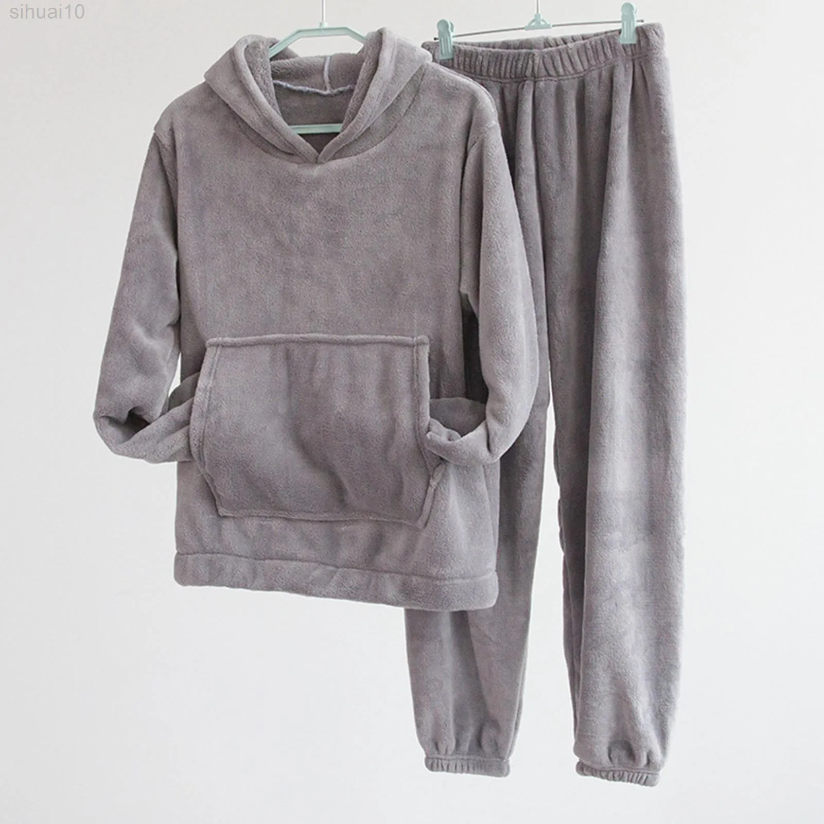 Femmes hiver chaud pyjamas ensemble polaire à capuche épais sweat vêtements de nuit Homewear L220803