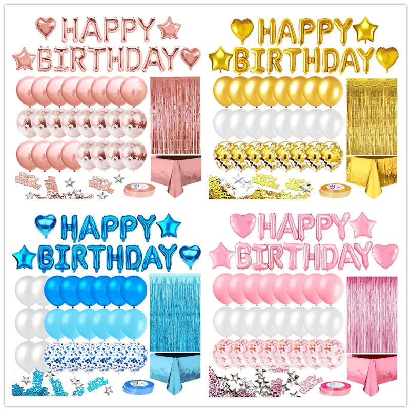 Decorazione per feste di compleanno a sublimazione Banner di buon compleanno Tovaglia con frange Tenda Cuore Stella Coriandoli Palloncini per Ragazza Ragazzo Bambini Adulti