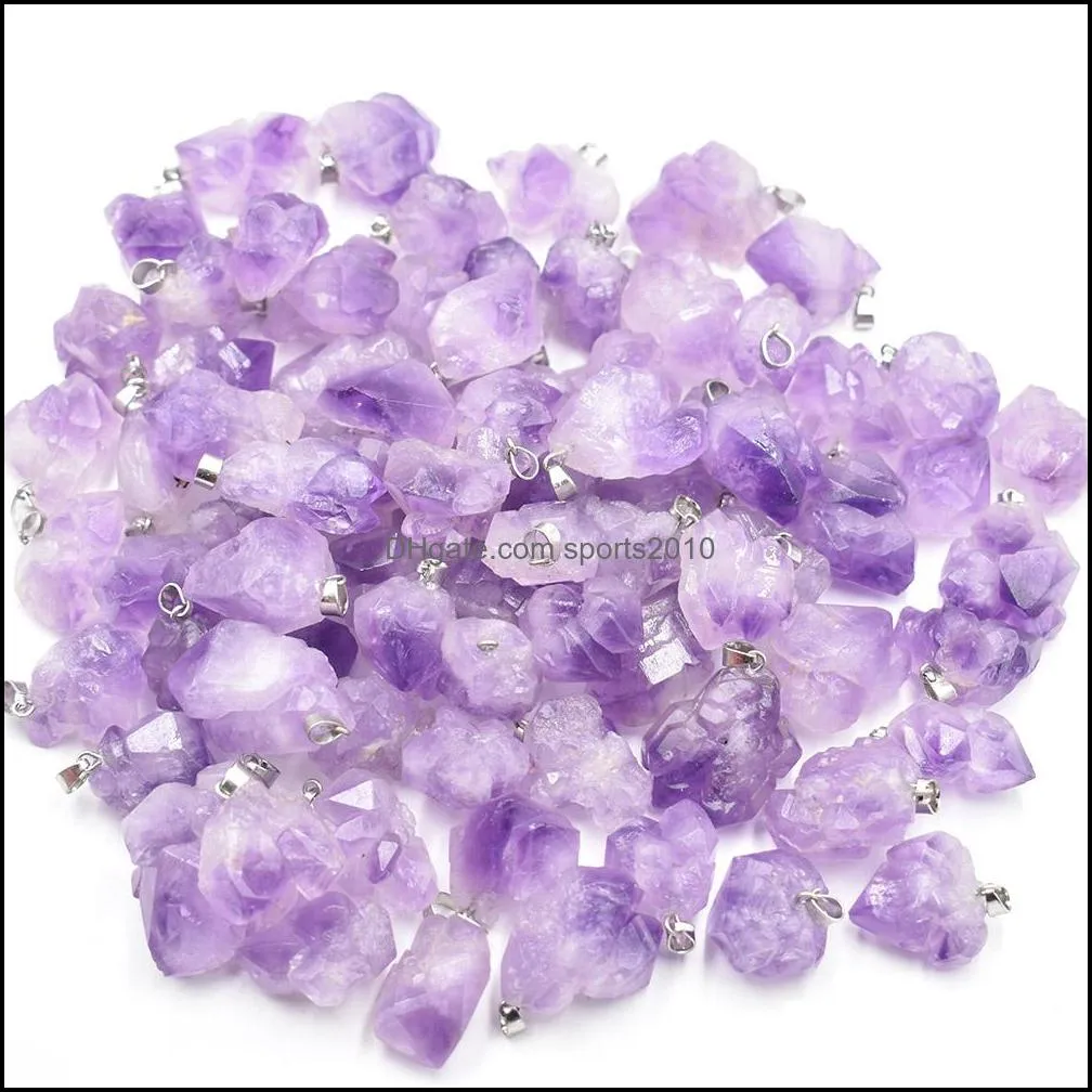 bulk natural crystal stone charms amethyst irregular shape pendants for necklace earrings jewelry makin sports2010