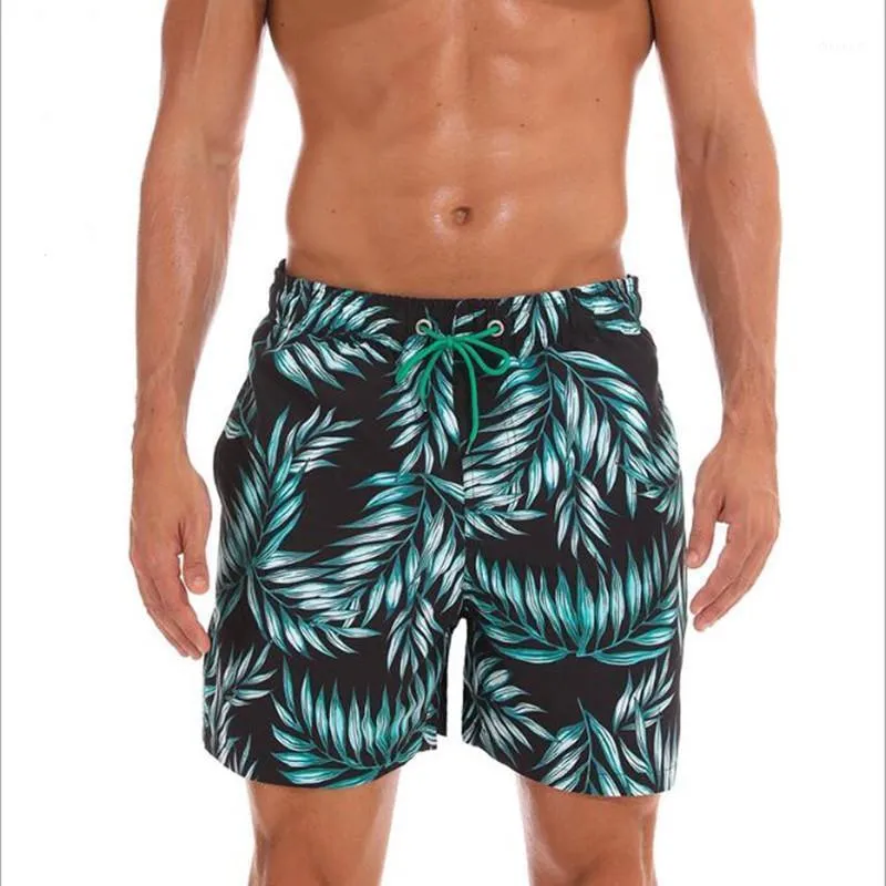 Men's Fashion Lacing Shorts For 2022 Summer Beach Bamboo Leaf Floral