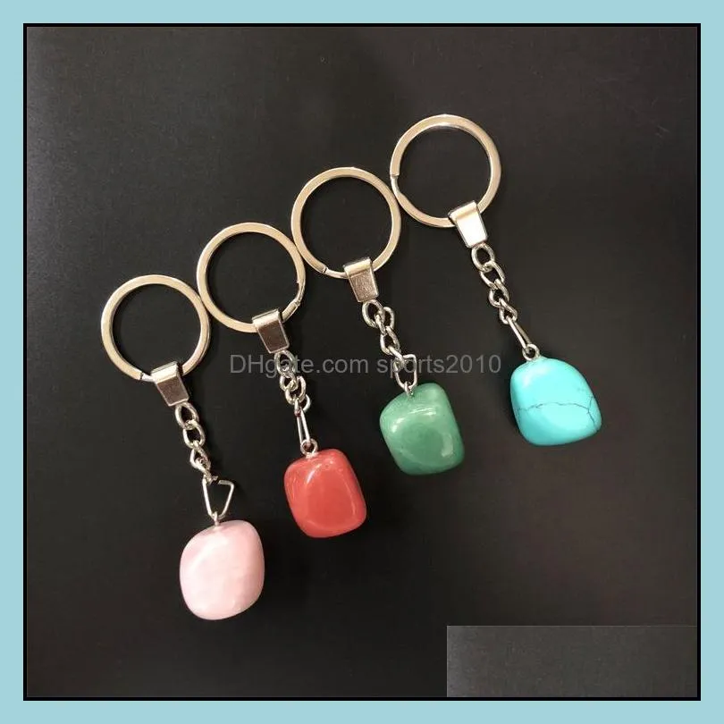 Konst och hantverk Natural Stone Keychains nyckelringar Sier Color Healing Crystal Car Decor Keyrings Keyholder For Women Men D Sports2010 DND