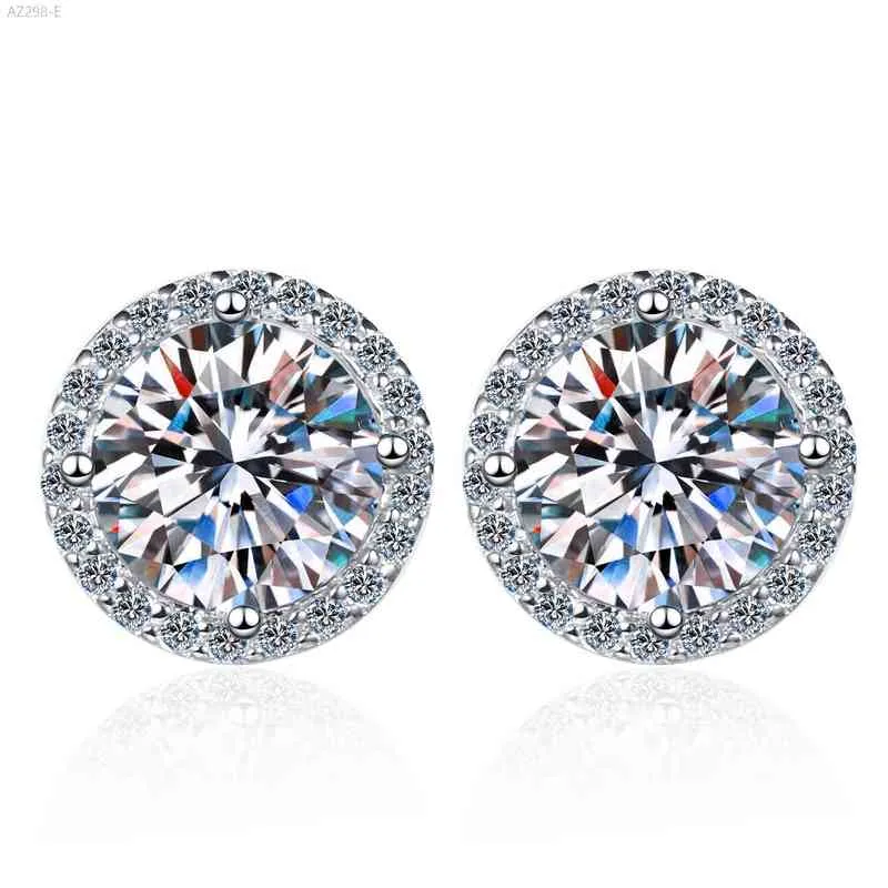 Boucles d'oreilles en argent Sterling 925, Test de diamant réussi, Excellent Moissanite de forme ronde, 1 à 2 ct, pierres précieuses, cadeau de mariage de luxe pour femmes