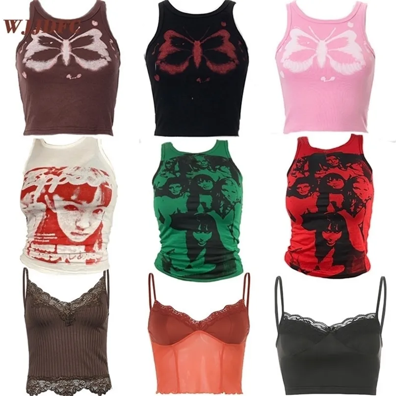 WJJDFC Vintage Odzież Y2K Corset Tank Crop Top Kobiety Cyber ​​Gothic Sexy Estetyczne Grunge Fairy Core 90S Odzież Ropa Fairycore 220325