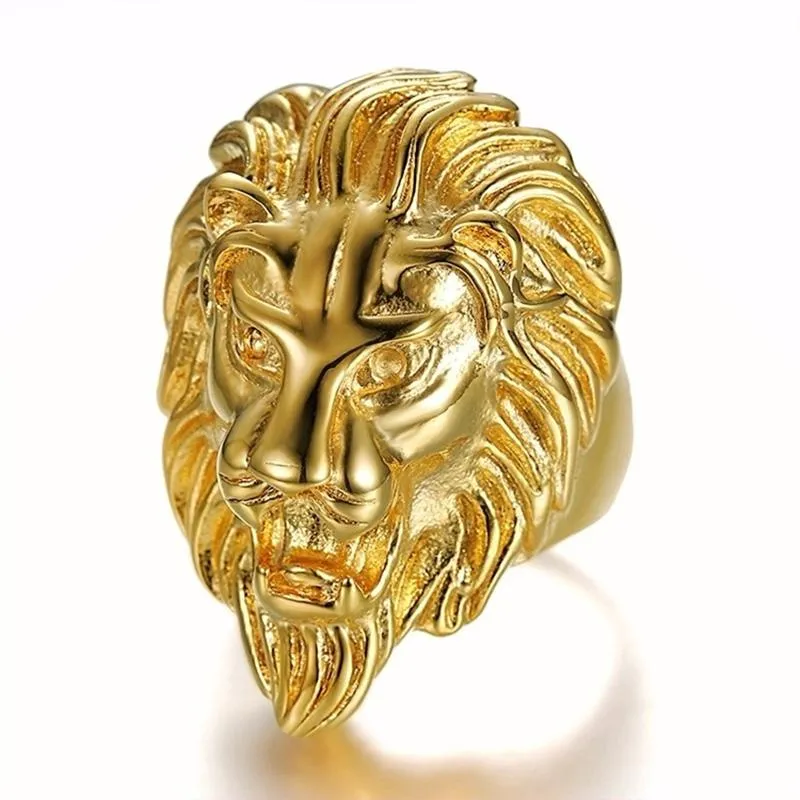 Cluster Rings Size 7-15 Hip Hop Rock Gold Color Stainless Steel Lion Big Wide Men Finger Ring Male JewelryCluster