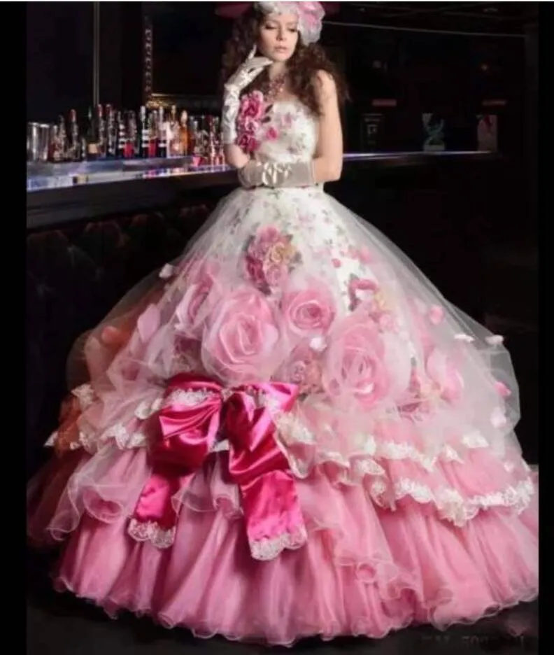 Travail manuel grandes fleurs robes de Quinceanera sans bretelles princesse bal fête robe de bal sans manches Corset doux 16 robe printemps romantique arc robe de 15 ans