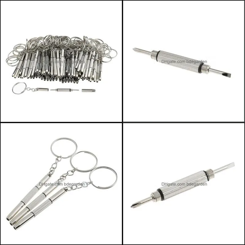 Keychains 100Pcs Multifunction 3 In 1 Eyeglasses Screwdrivers Key Chain Repair Tools Keychain Fashion Jewelry