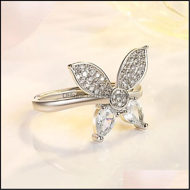 creative fashion dancing butterfly pear shape diamond ring marquise cluster diamond butterfly diamond ring wedding rings gift jewelry