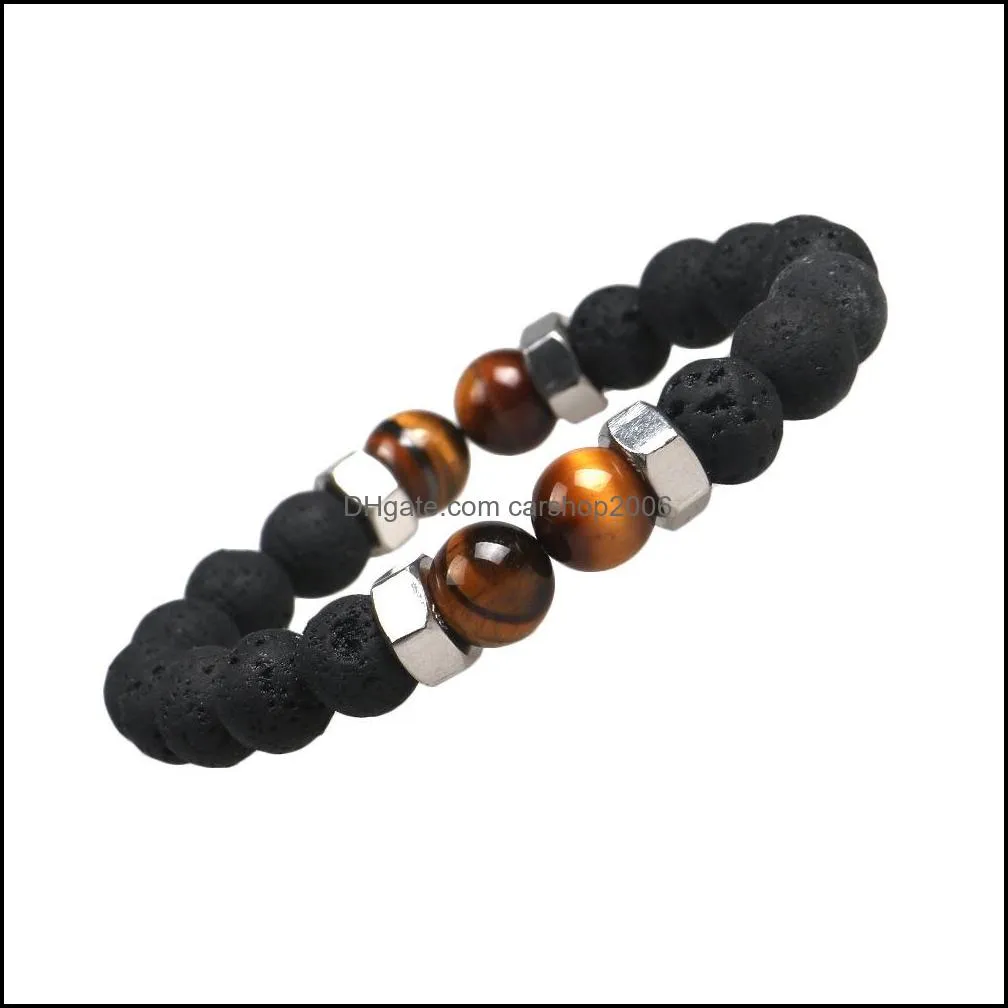 Fashion Natural Stone Tiger Eye Bracelets Lava Stone Essential Oil Diffuser Bracelet for Men Women Jewelry