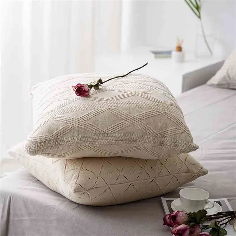 Сплошной цветовой диван подушка вязаная наволочка для дома украшения мягкая подушка декоративные подушки для диван -квадрата 50x50см 210401