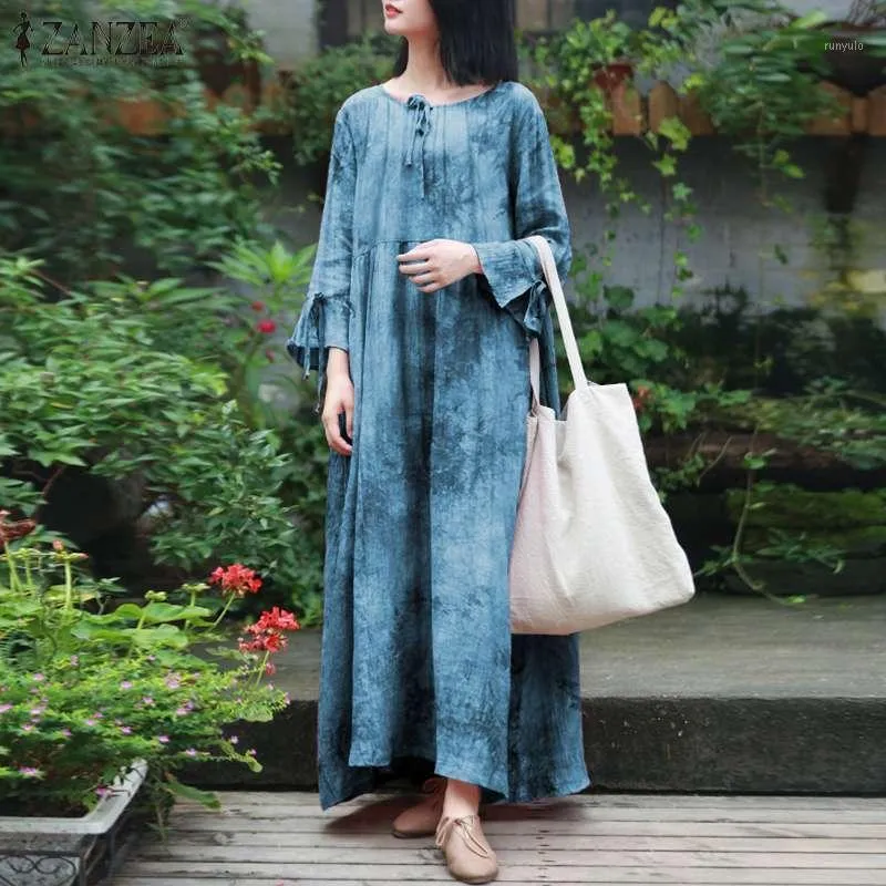 Casual Dresses Rayon Long Sleeves Vestidos Floral Printed Sundresses Female Baggy Robe Femme Women Autumn Oversized