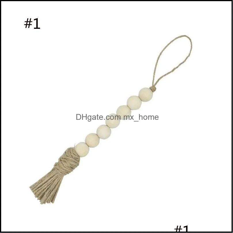 Natural Wooden Tassel Bead String Chain Hand Made Jewelry Wood Farmhouse Decoration Beads with Tassel Hemp Rope Home Decor M2175