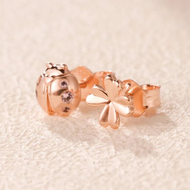 NEW Clover And Ladybird Stud Earring Rose Gold Plated Fashion Women Girls Gift With Original Retail Box Set For Pandora 925 Silver Earrings From 7 01 DHgate