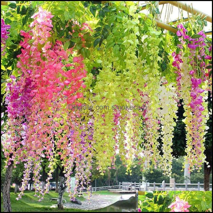 Artificial Plant Wisteria Flower Home Hotel Restaurant Garden Wall Hanging Wedding Arch Ceiling Decoration Rattan DIY