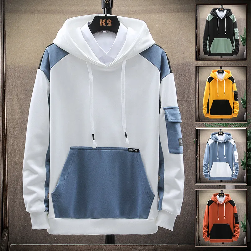 Patchwork hoodies män våren mode harajuku sweatshirt japansk trend streetwear mens höst avslappnad enkel hoodie m-4xl