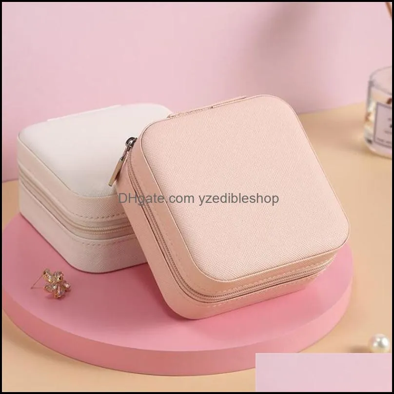 Portable Small Jewelry Box Women Travel Jewellery Organizer PU Leather Mini Case Rings Earrings Necklace Holder Display Storage Cases