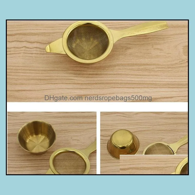 Stainless Steel Tea Strainer Filter Fine Mesh Infuser Coffee Cocktail Food Reusable Gold Silver Color RRB15000