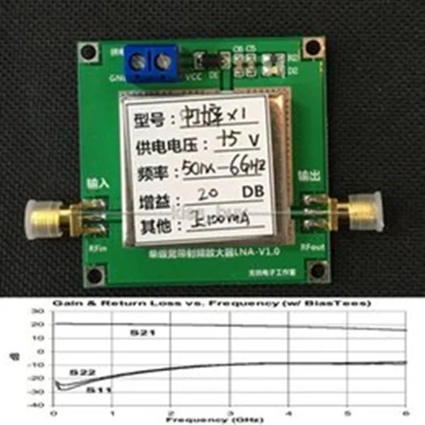 Obwody zintegrowane 0m - 6GHz 20db szerokopasmowy wzmacniacz RF LNA 1-6g 20dB Wzmocniacz HF VHF / UHF FM HAM RADIO