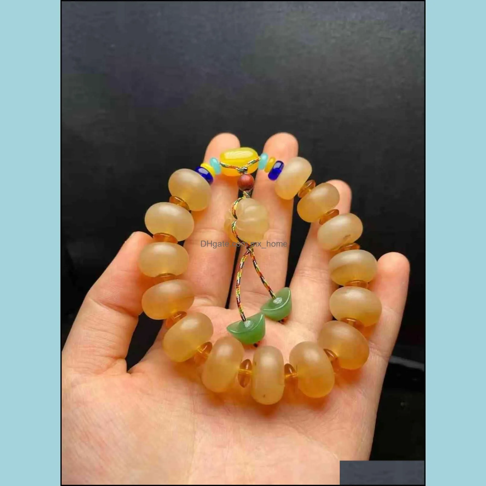 Chinese Style Products Tibetan Natural Sheep Horn Round Bead Single Circle Buddha Hand String Diy with Olive Core Lobular Red
