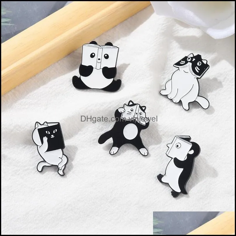 women cartoon animal book cover face modelling brooches cat penguin shape alloy paint clothes badges buckle sweater bags backpack suit lapel pin
