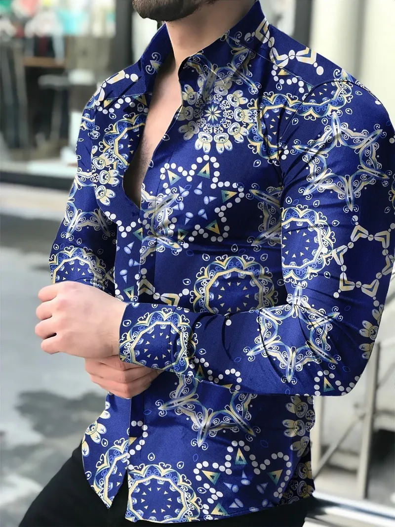 Mens Shirt For Men Clothing Social Male Blouse Hawaiian Long