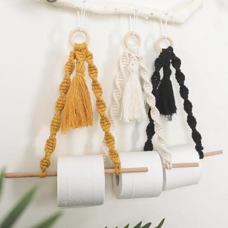 Tiebacks de cortina de corda de algodão e dispensador de papel higiênico Boho estilo decoração de parede Montagem de parede Tecto de armazenamento de rolo