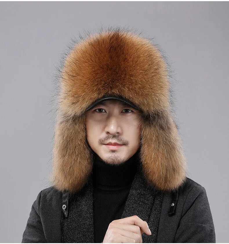 Mens Real Fox Raccoon Fur Raccoon Fur Trapper Hat With Ear Flaps And Sheepskin Cap From Furfinery 58.29 DHgate.Com