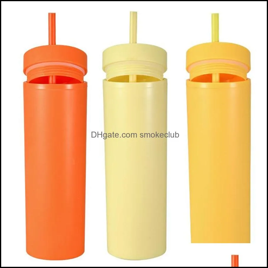 16oz Skinny Tumblers Matte Plastic Colored Acrylic Cups Double Wall Insulated Water Bottle Coffee Drinking Tumbler Sippy Cup