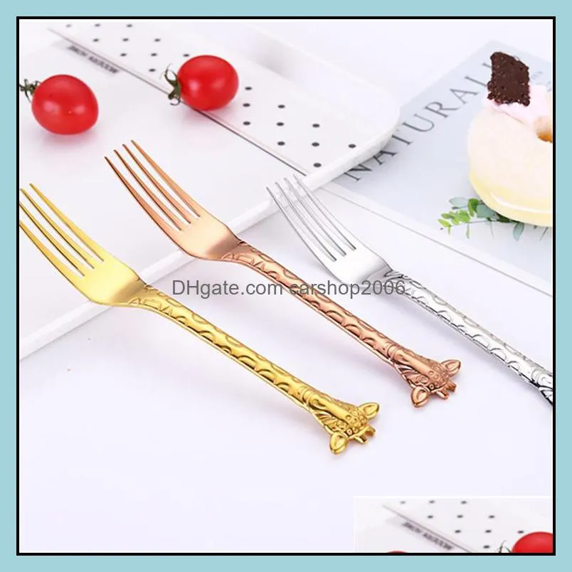 creative giraffe spoons forks gold forks spoons pvd plated colored stainless steel 304 dessert forks spoons