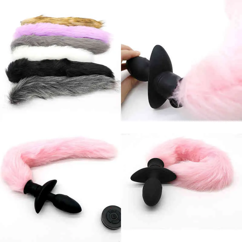 Nxy Anal Toys Wireless Remote Control Plug with Fox Tail Butt Vibrator Adult Games Cosplay Ass Sex Toy for Men Women Couples 220506
