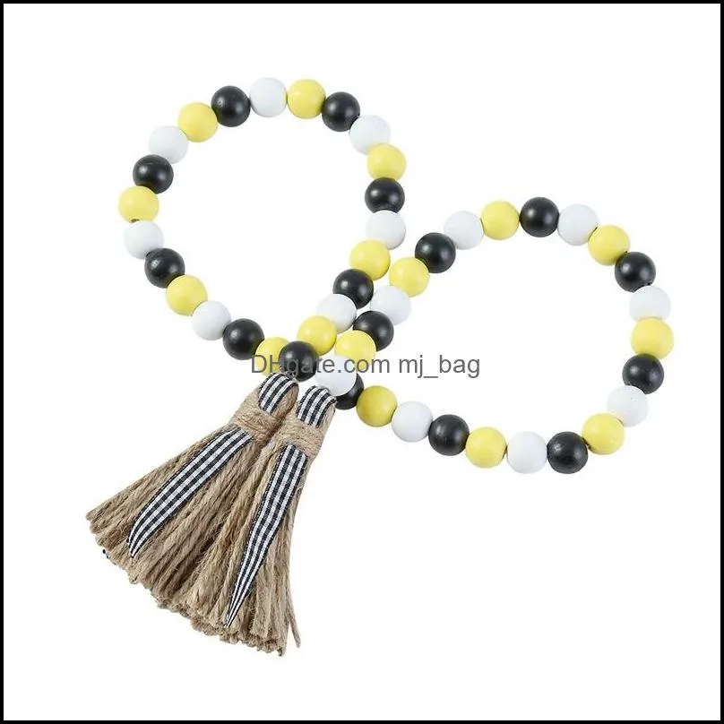 wood beads candy colors tassel hanging pendant decoration farmhouse decor ins nordic creative hemp rope beaded children pae10858