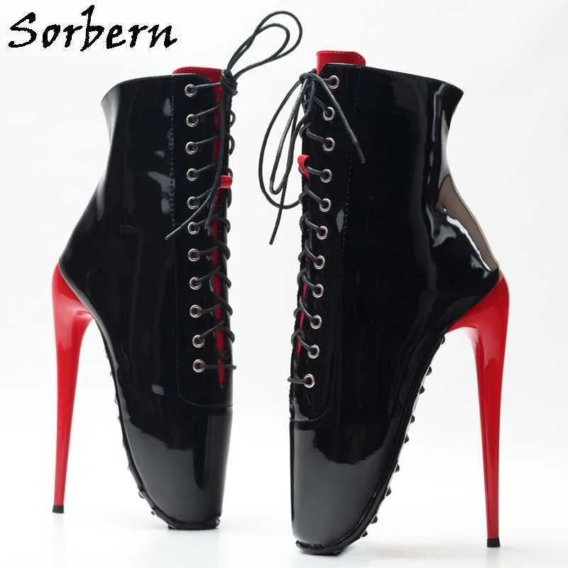 Sorbern Unisex Ballet Boots 여성 레이스 붉은 하이힐 페티쉬 신발 발레 퀸 Tiptoe Walk 신발 사용자 정의 색상