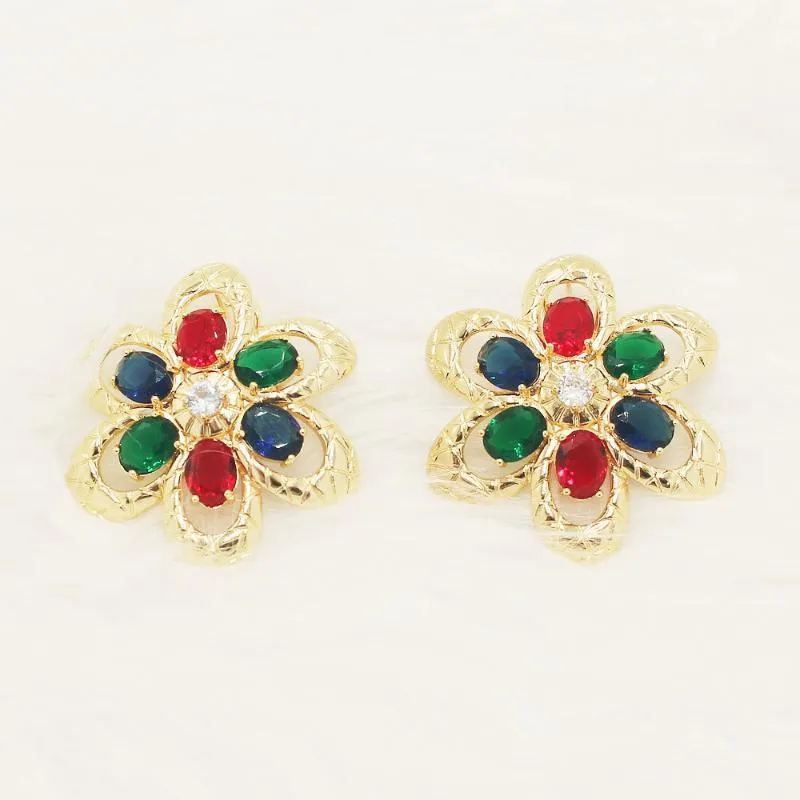 Hoop Huggie Floral Earrings For Women Multicolor Crystal Dubai Sieraden Wedding 18K Gold Color Party Betrokkenheid Gifthoop