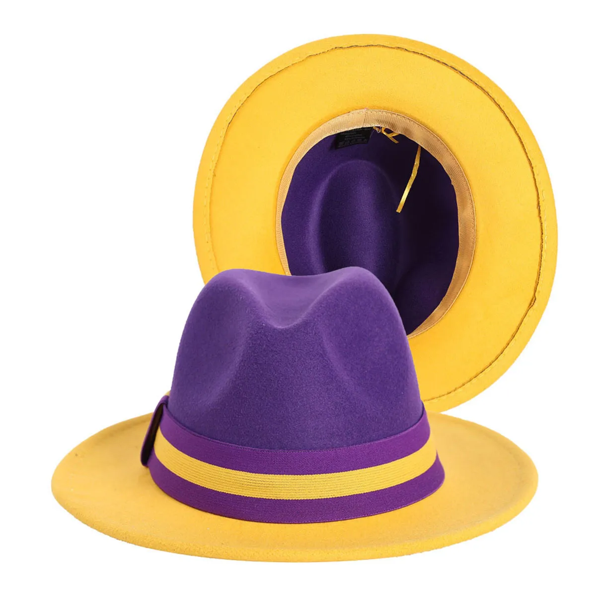 Lakers Kolor Dopasowanie Jazz Fedory Kapelusze Kapelusze Jazda Party Dżentelmen Szeroki Brim Eleganckie Dwukolorowe Czapka Church Performance Cap