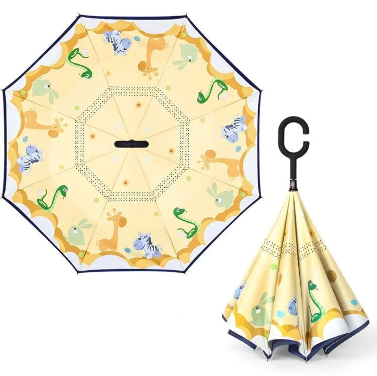 Inverted Umbrellas Handle Reverse Folding Kids Windproof Upside Down Outdoors Rainproof Umbrella Girls Boys SN4390
