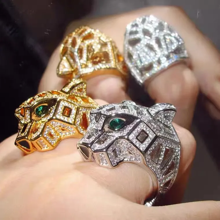 Domiqi bague en diamant complet pour hommes et femmes oeil vert tête de léopard bagues personnalité pop anneau goutte colle amoureux bijoux en gros