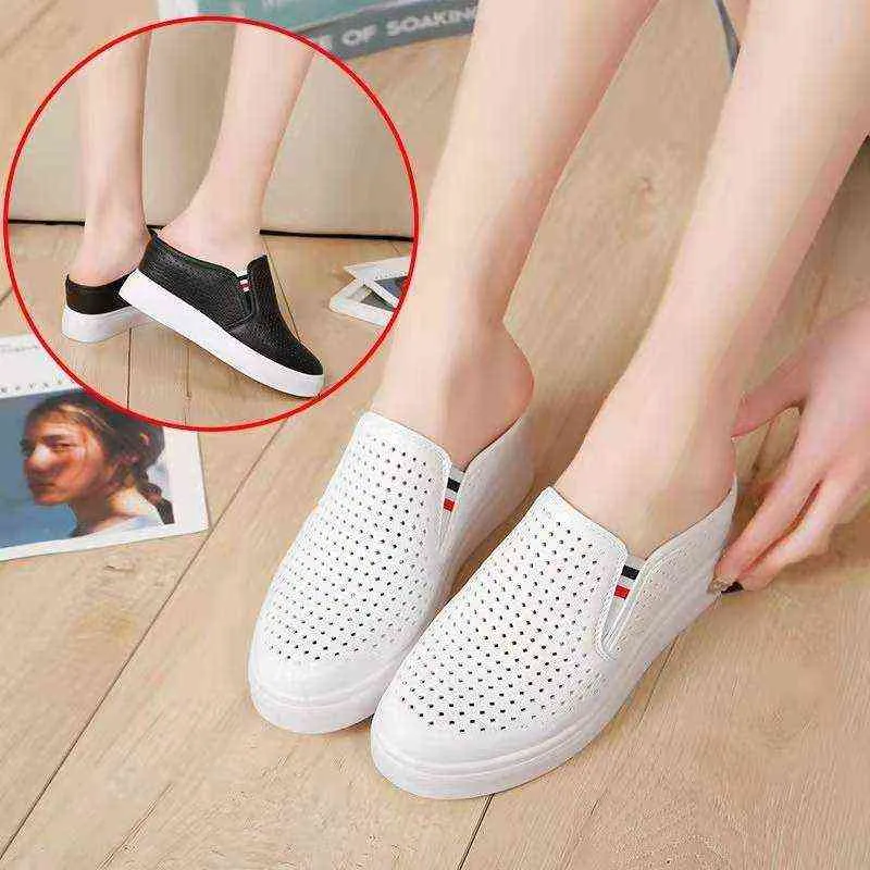 Kadınlar Yaz Platformu Sandalet Moda Korece Kore Versiyonu Kalın Bottom Yarım Drag Kadınlar Nefes Alabilir Spor Ayakları Yarım Terlik J220716