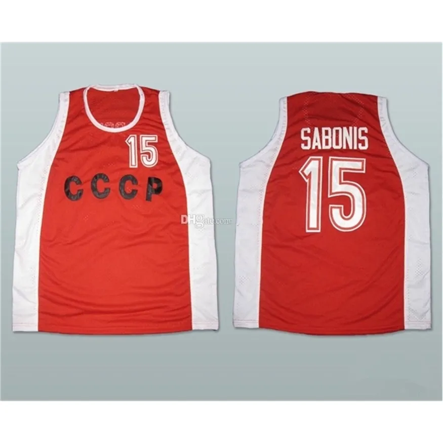 Nikivip Arvydas Sabonis #15 Sowjetunion CCCP Retro-Basketball-Trikot für Herren, genäht, individuell, mit beliebiger Nummer und Namen