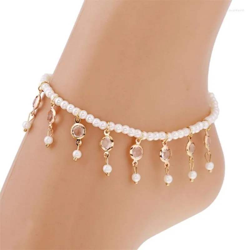 Chevilles vintage perle crisstal cristal femmes fille bottes de chaussures de plage chaîne de pied de jambe bracelet pendentif bijoux accessoire ethnique roya22