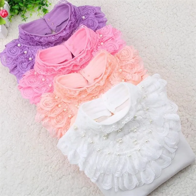 Spring Fall Winter Pearls Lace Bow Long Sleeve School Girl Blus Shirt For Kids Baby Shirts Girls Tops and Bluses JW3118a 220808