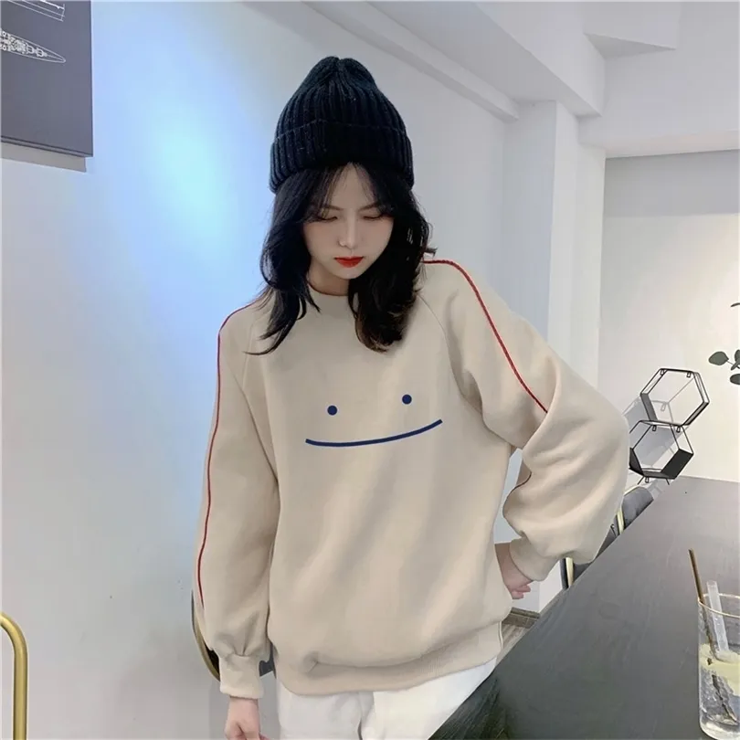 Pullovers de desenhos animados solto insprima marca de moda com capuz feminino de tamanho grande casual estilo coreano senhoras outono moletons de inverno Novo T200311