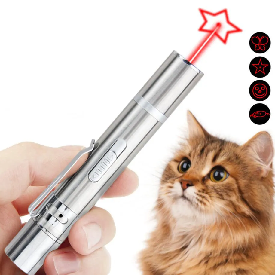 Cat Toy 3 i 1 USB -uppladdningsbar roliga katter Chaser Toys Mini Ficklight Laser LED Pen Light Cat Pekare med Box Gift