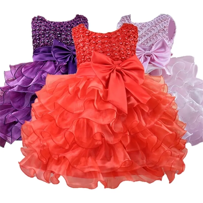 女の赤ちゃんの服の赤ちゃんドレス赤い弓の袖なしドレスバースデーパーティー子供の服3-24ヶ月lj201221