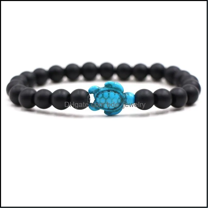 summer style blue sea turtle beads bracelets classic 8mm turquoise stone elastic friendship bracelet beach for women men jewelry