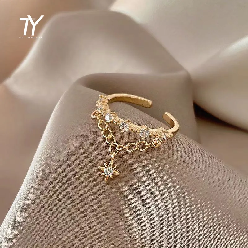 Classic Star Element Pendant Gold Opening Rings for Woman Korean Fashion Jewelry Wedding Party Girl's ovanliga sexiga ringset