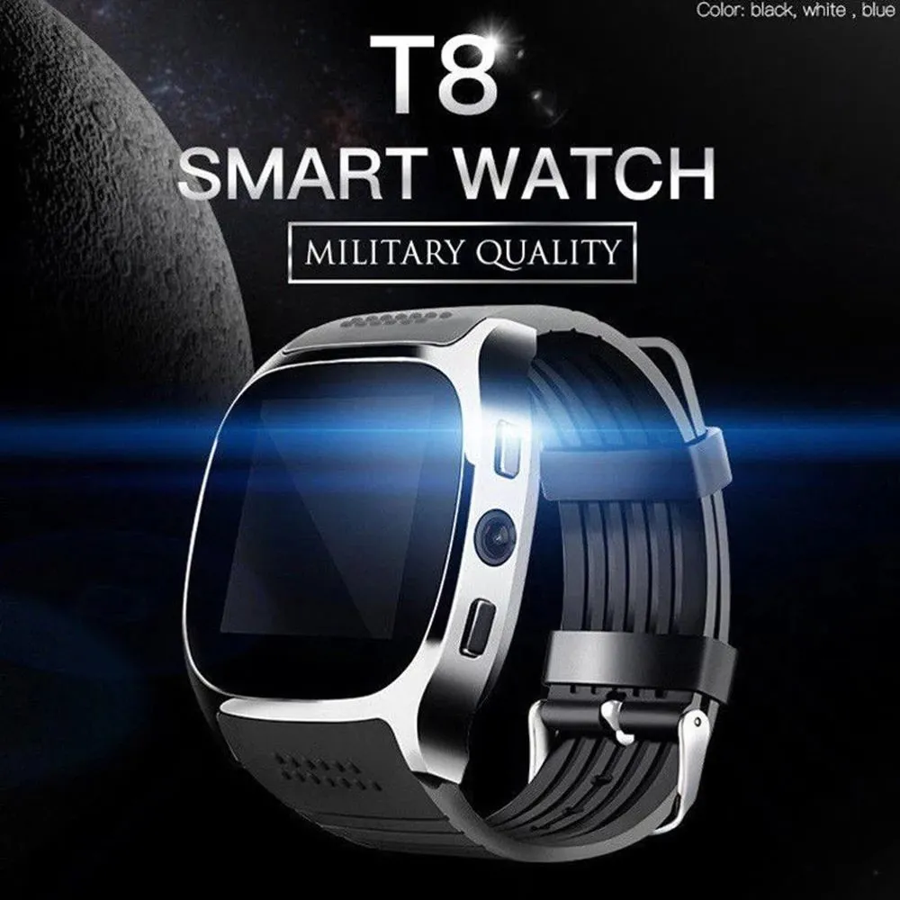 T8 Bluetooth Smart Watch Cellphone With Camera Support SIM Card Unlocked GSM Mobile Phone Pedometer Men Women Call Sport Smartwatch For Android Phone