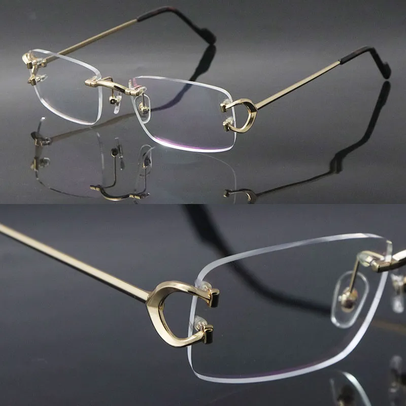 Dernière mode C décoration montures en métal sans monture lunettes myopes hommes femme CT03440 grandes lunettes carrées mâle et femelle or 18 carats taille optique 54-18-145MM