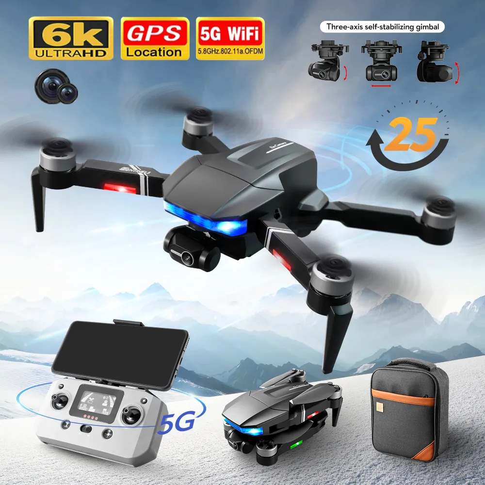 Y5 Profesional Drone 6K HD 카메라 5G GPS 3 축 김벌 시뮬레이터 방지 브러시리스 헬리콥터 접이식 RC 쿼드 콥터 장난감 LS7S